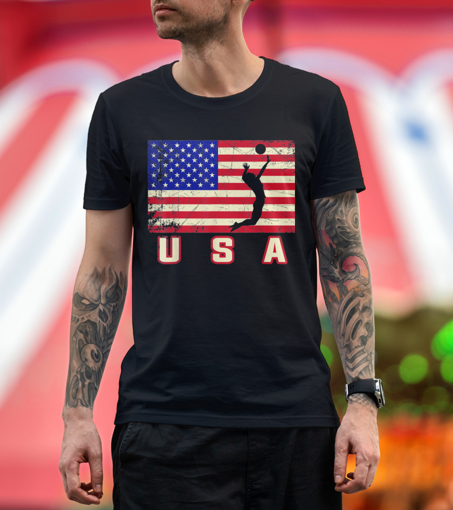 USA American Flag Volleyball Player Team T-Shirt