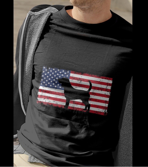 Beagle Silhouette On American Flag Patriotic Dog Lover 4th Of July T-Shirt