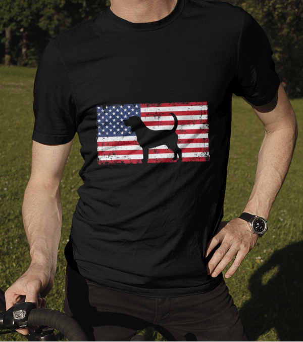 Beagle Silhouette On American Flag Patriotic Dog Lover 4th Of July T-Shirt