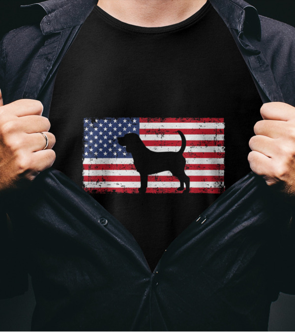 Beagle Silhouette On American Flag Patriotic Dog Lover 4th Of July T-Shirt