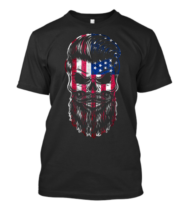 American Flag Beard Skull Skeleton Patriotic Iconic T-Shirt