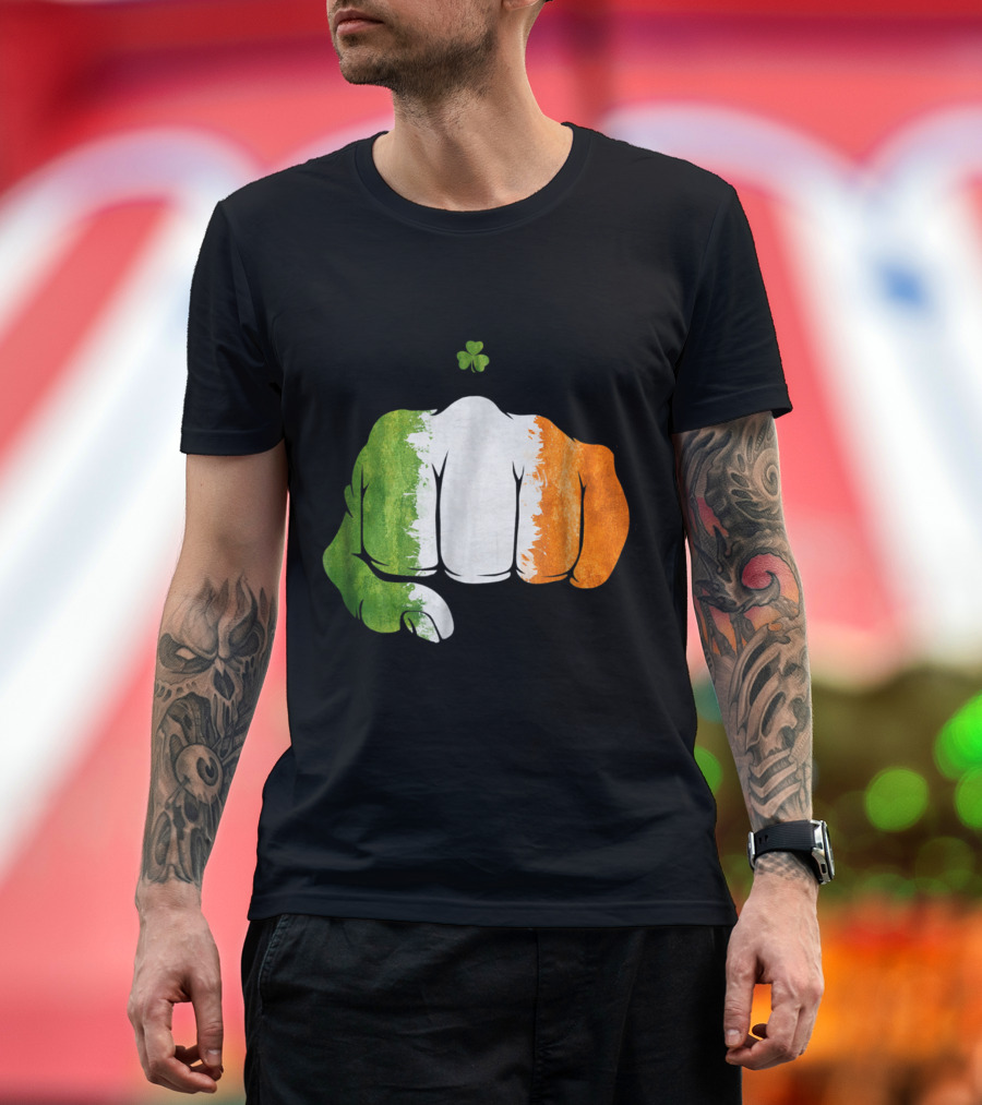 Irish Tricolor Fist Mixed Martial Arts with Shamrock T-Shirt