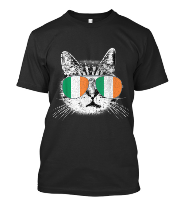 Irish Flag Sunglasses On Cat Head T-Shirt