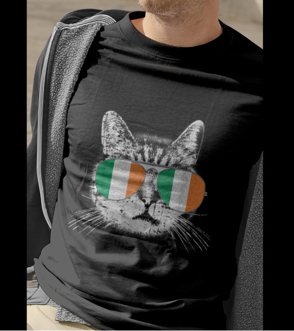 Irish Flag Sunglasses On Cat Head T-Shirt