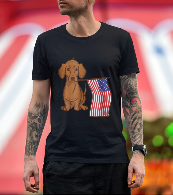 Premium T-Shirt: Dachshund with American Flag T-Shirt Dachshund with American Flag T-Shirt