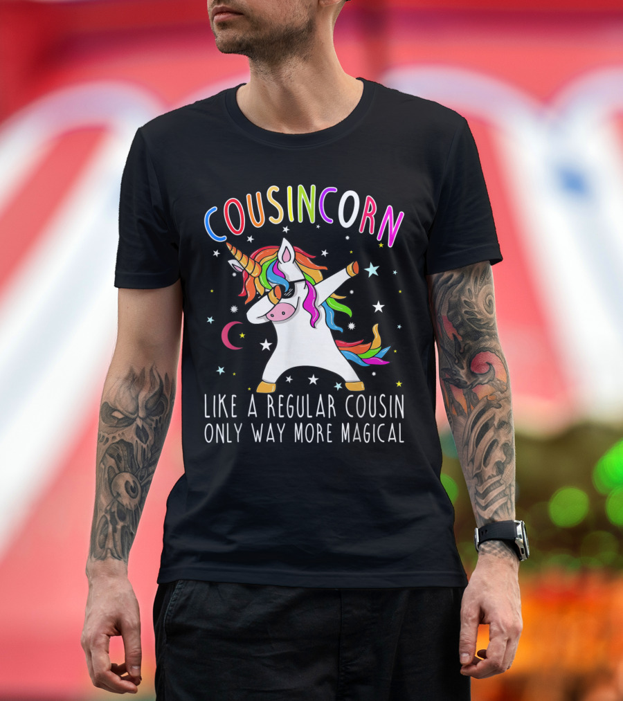 Cousincorn Like a Regular Cousin Only Way More Magical Rainbow Unicorn Dabbing Stars T-Shirt