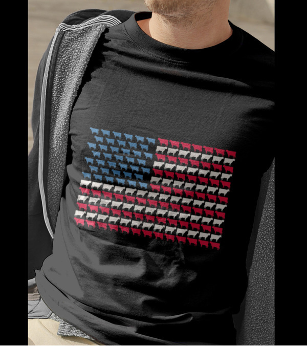 Cow Patterned American Flag Heifer Design For US 4th Of July T-Shirt