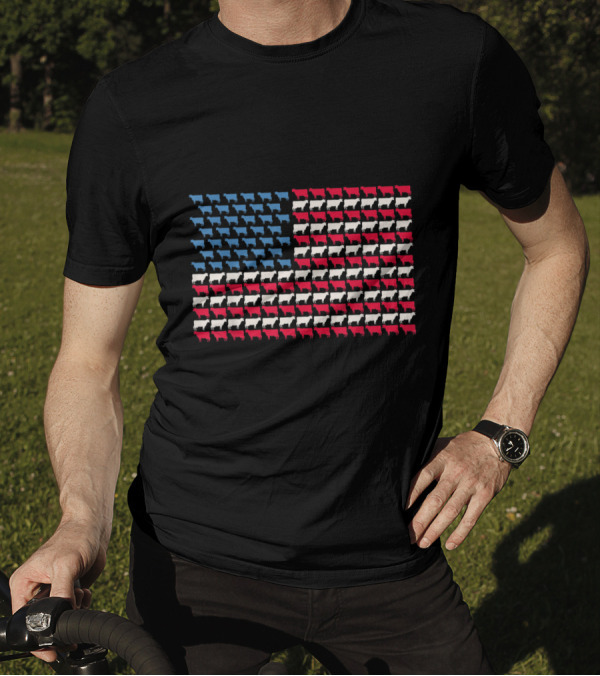 Cow Patterned American Flag Heifer Design For US 4th Of July T-Shirt