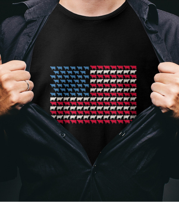 Cow Patterned American Flag Heifer Design For US 4th Of July T-Shirt