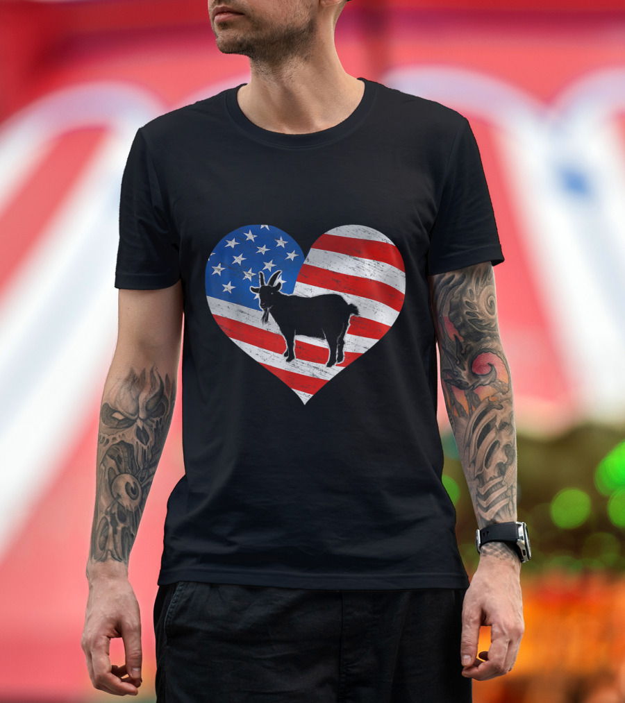 Heart-Shaped American Flag Silhouette Goat T-Shirt