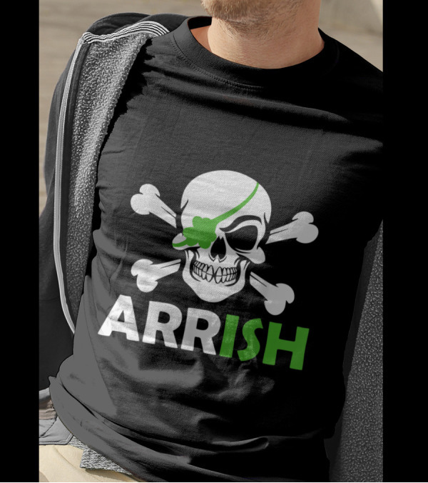 Arrish Skull And Crossbones With Shamrock Eye Patch T-Shirt