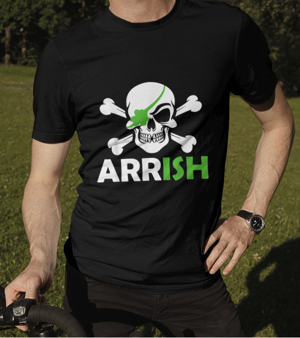 Arrish Skull And Crossbones With Shamrock Eye Patch T-Shirt