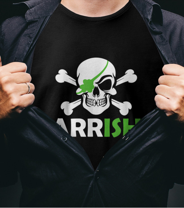 Arrish Skull And Crossbones With Shamrock Eye Patch T-Shirt