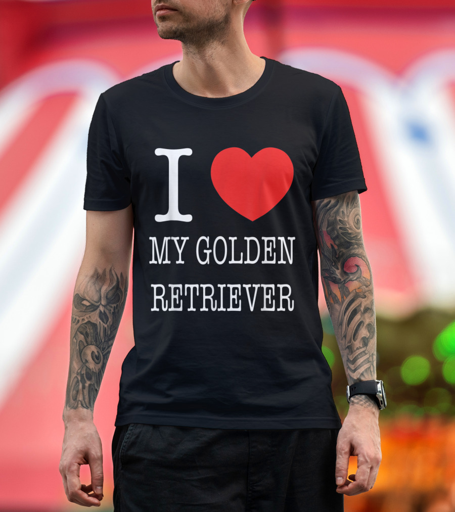 I Love My Golden Retriever with Red Heart T-Shirt