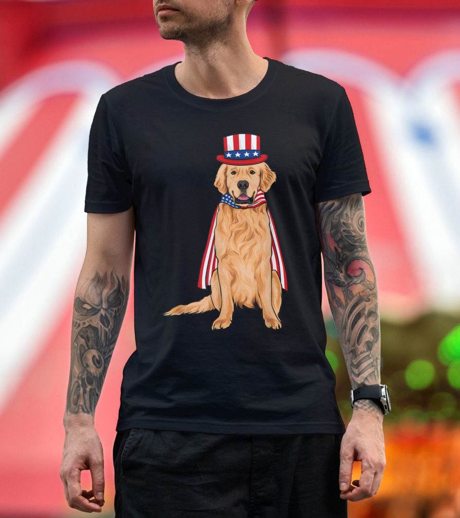 Golden Retriever Patriotic American Flag Costume T-Shirt
