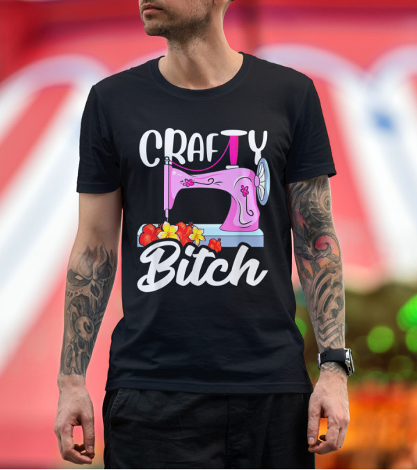 Premium T-Shirt: Crafty Bitch Sewing Machine with Floral T-Shirt Crafty Bitch Sewing Machine with Floral T-Shirt