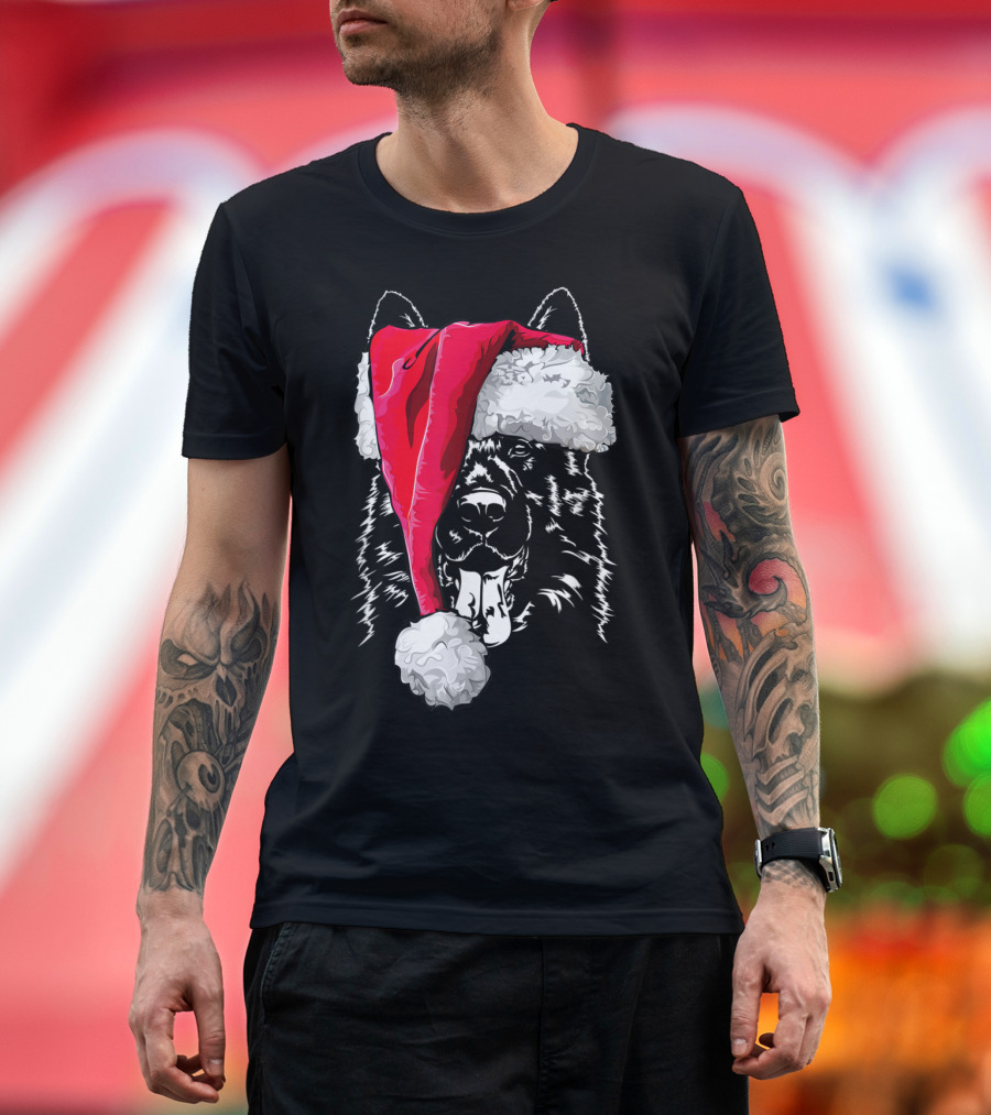 Funny German Shepherd Dog Wearing Santa Hat Christmas Humor T-Shirt