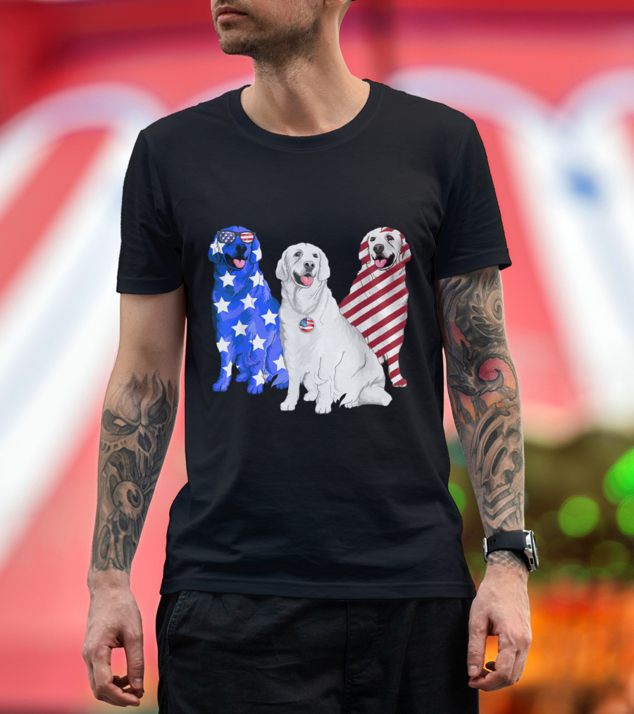 Patriotic American Flag USA Golden Retrievers 4th of July T-Shirt