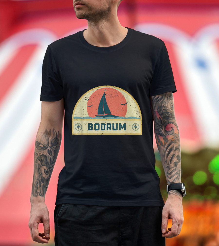 Vintage Bodrum Sailing Adventure with Sunset and Compass T-Shirt