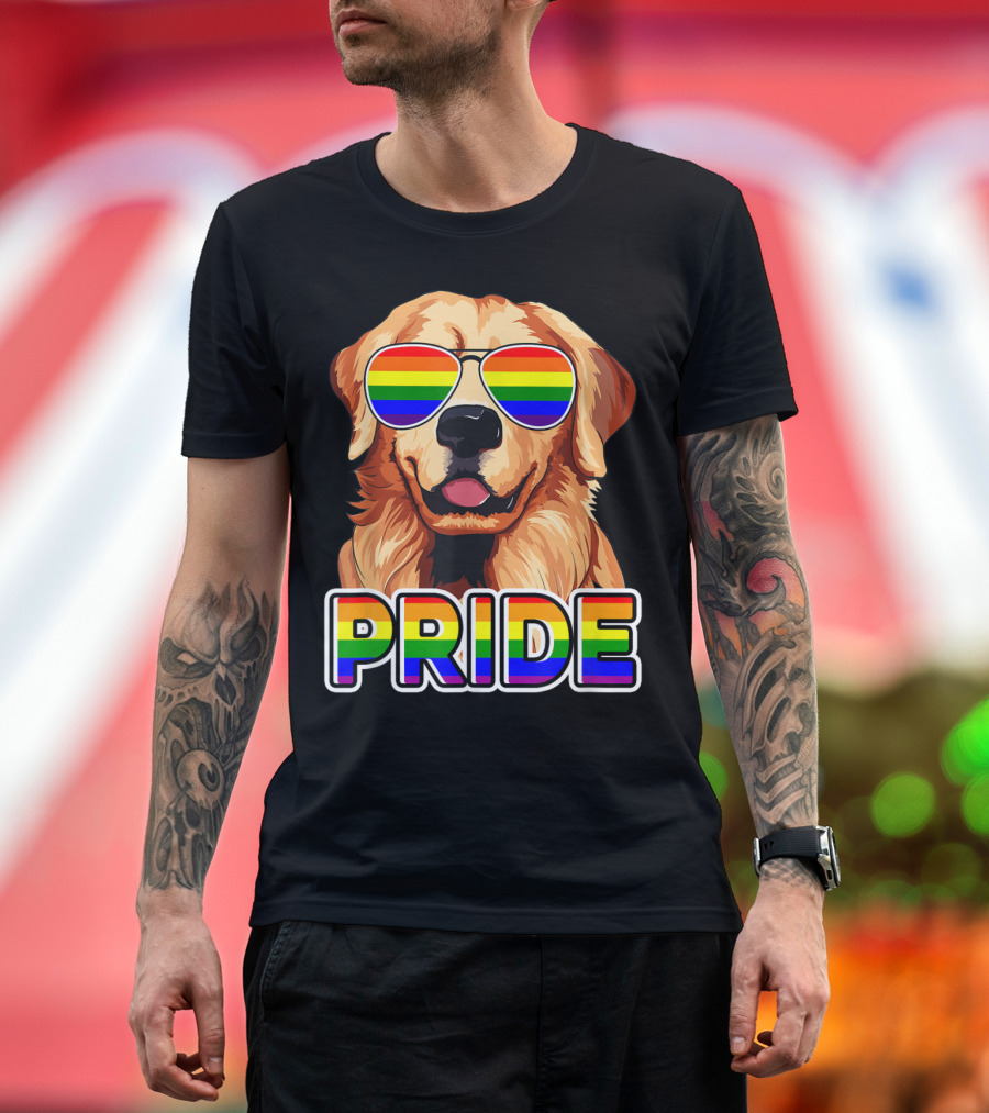 Golden Retriever Pride Rainbow Sunglasses Flag T-Shirt