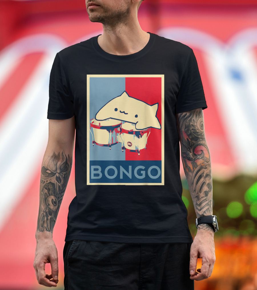 Bongo Cat Poster Style Playing Drums in Hope Colors T-Shirt