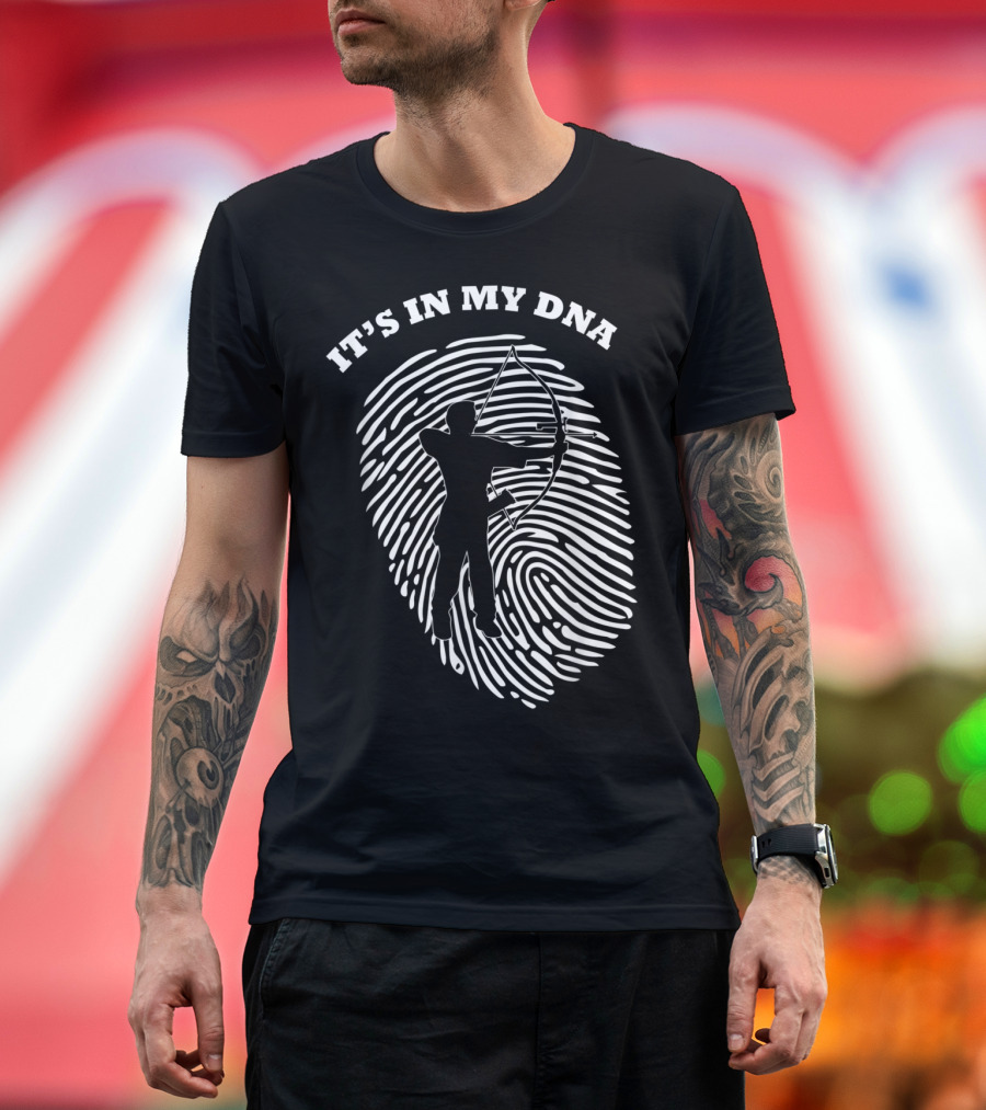 It's In My DNA Archery Player Silhouette with Fingerprint Background T-Shirt