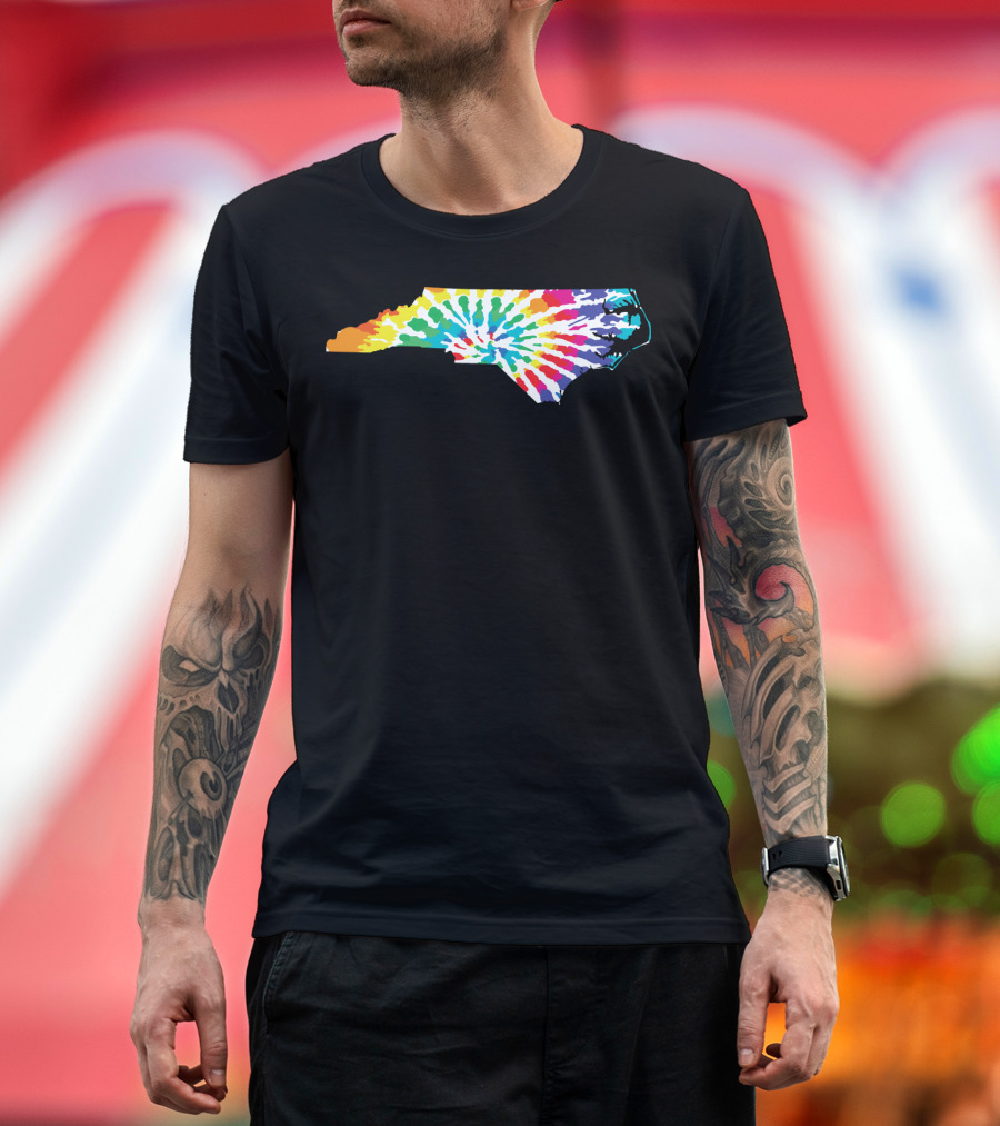 Tie Dye North Carolina Rainbow Spiral Map T-Shirt