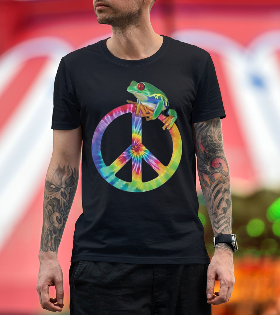Tie Dye Peace Sign with Colorful Tree Frog T-Shirt