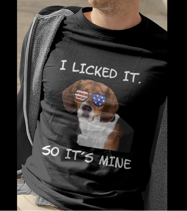 I Licked It So It's Mine Patriotic Beagle With American Flag Sunglasses T-Shirt