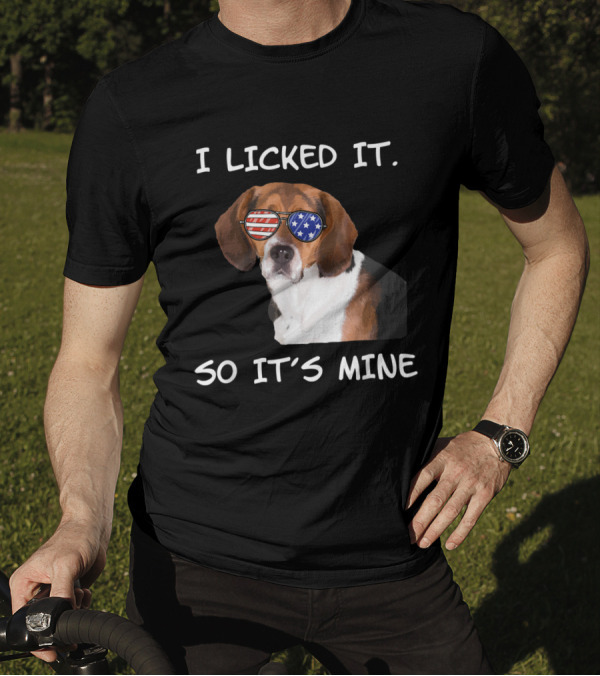 I Licked It So It's Mine Patriotic Beagle With American Flag Sunglasses T-Shirt
