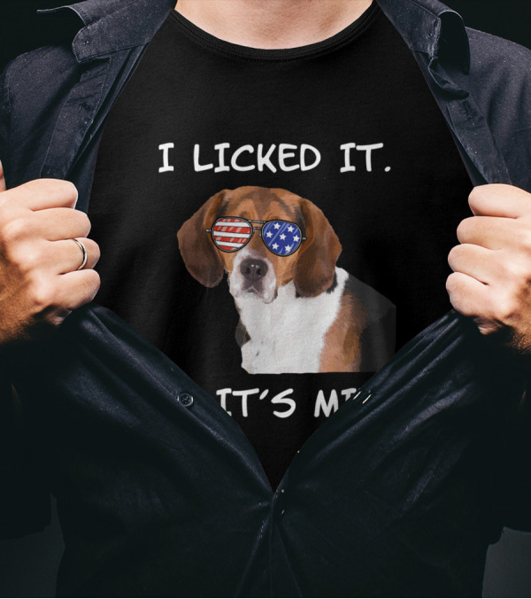 I Licked It So It's Mine Patriotic Beagle With American Flag Sunglasses T-Shirt