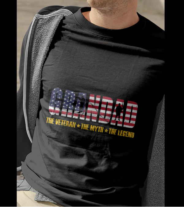 Grandad The Veteran The Myth The Legend American Flag T-Shirt