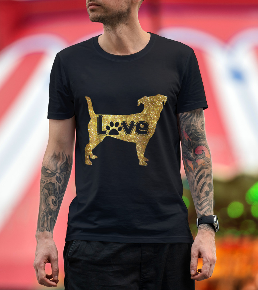 Love in Glittering Gold Jack Russell Valentine T-Shirt