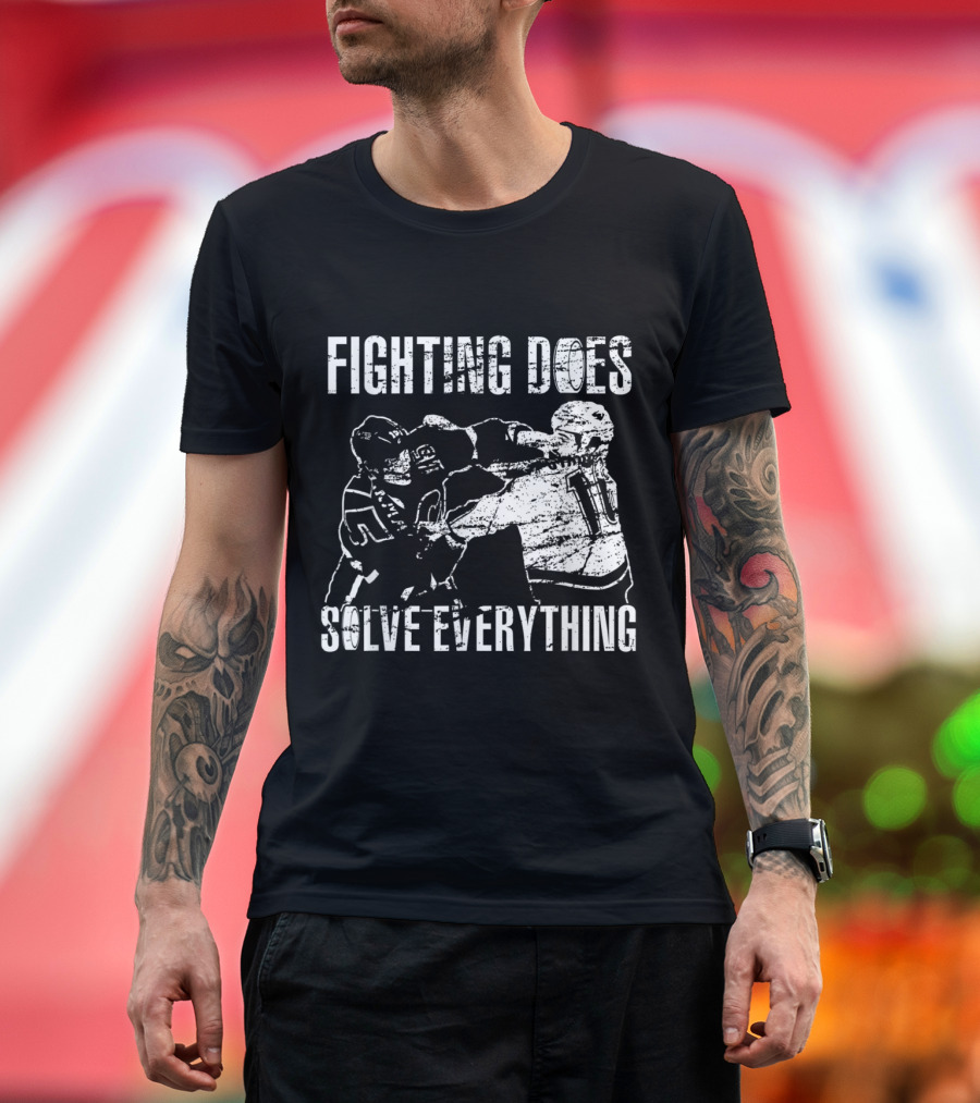 Fighting Does Solve Everything Funny Hockey Players Confrontation T-Shirt
