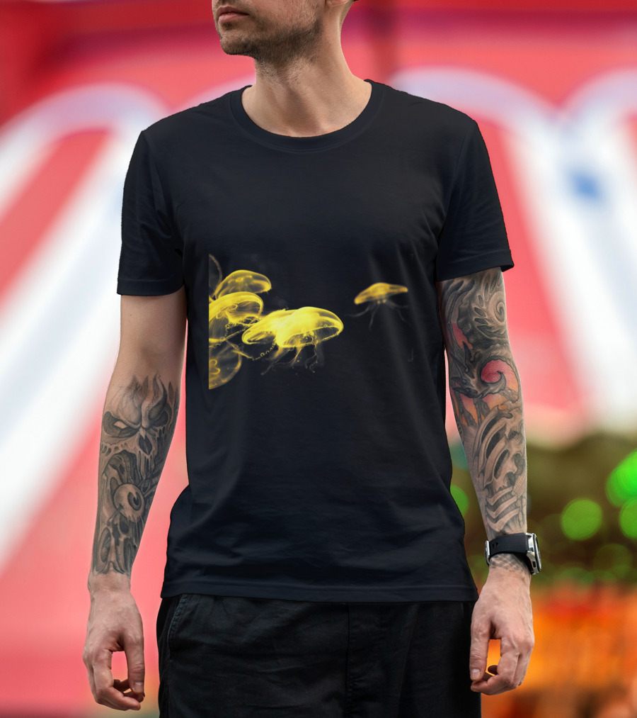 Yellow Jellyfish on Black Background with I Like Jelly Fish T-Shirt