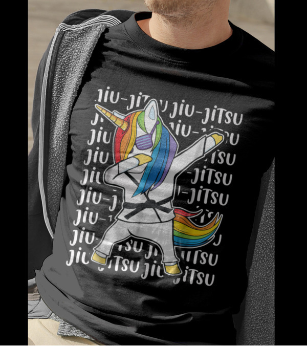 Jiu Jitsu Dabbing Unicorn Rainbow Gi Black Belt T-Shirt
