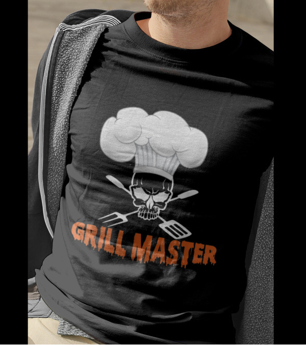 Grill Master Skull Chef With Cap And Crossed Utensils T-Shirt