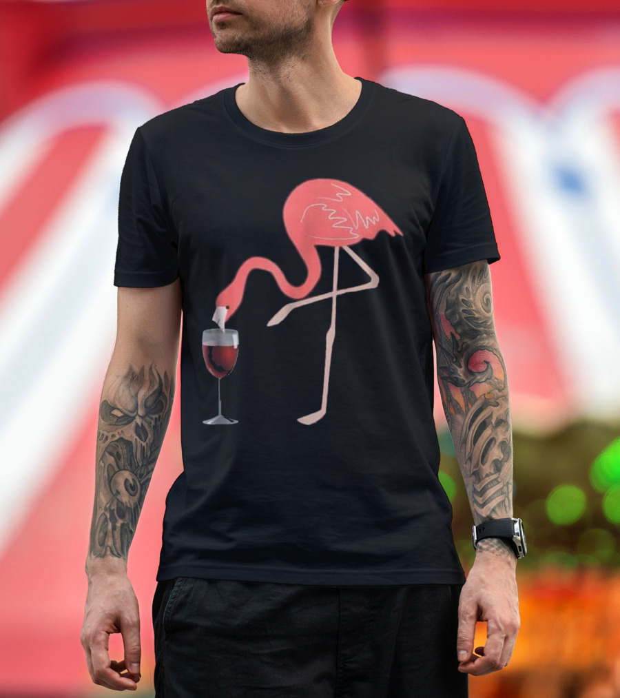 Wine Lover's Pink Flamingo Fun Party Glass T-Shirt