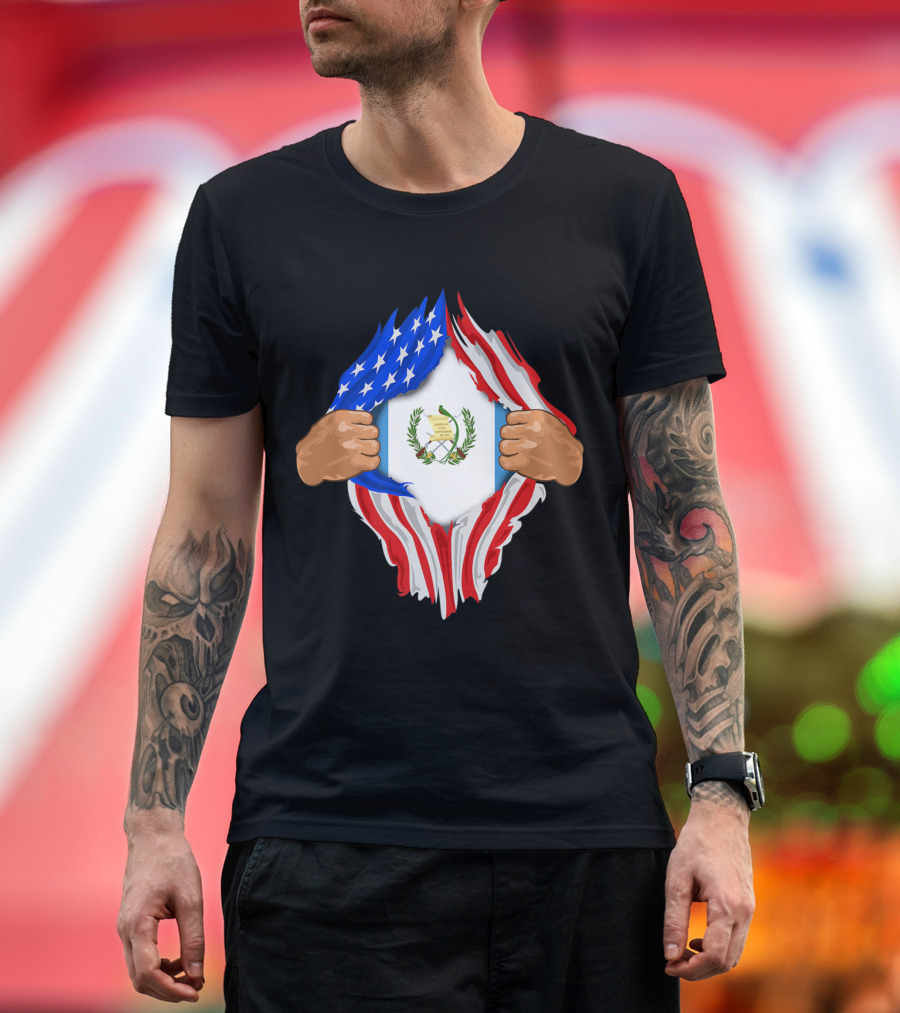 Guatemalan Blood Inside Me American Flag Guatemalan Coat of Arms T-Shirt