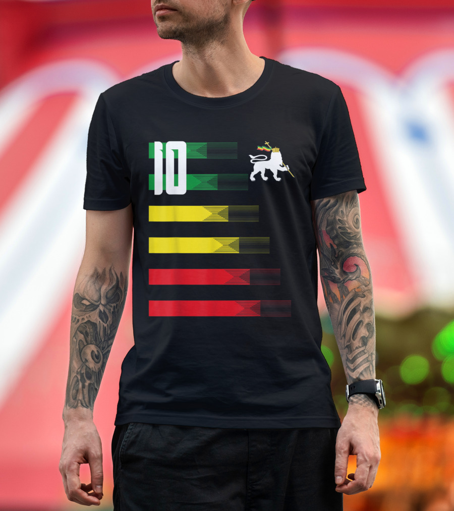 Ethiopia Rastafari Football Soccer Lion of Judah Green Yellow Red 10 T-Shirt