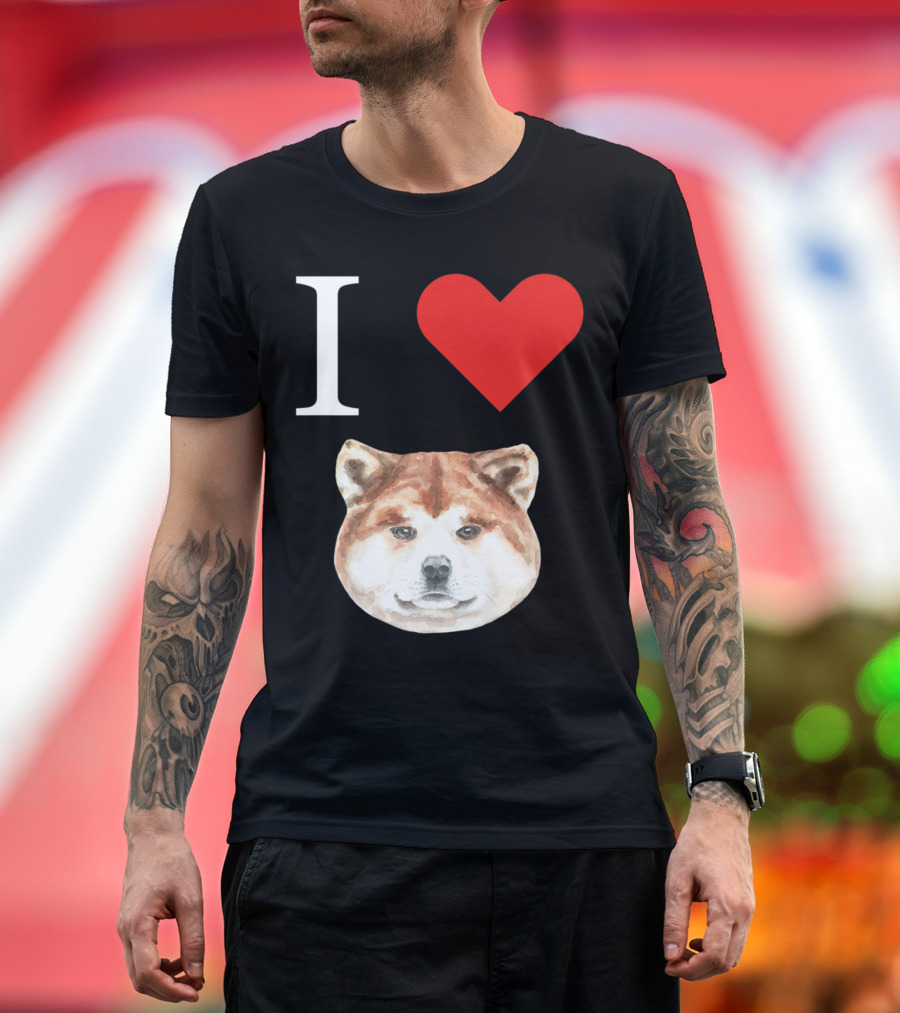 I Love My Akita Heart Face T-Shirt
