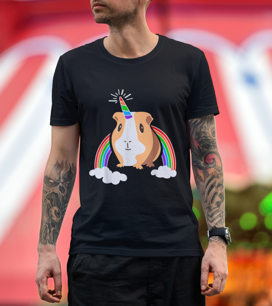 Guinea Pig Unicorn with Rainbow and Clouds T-Shirt