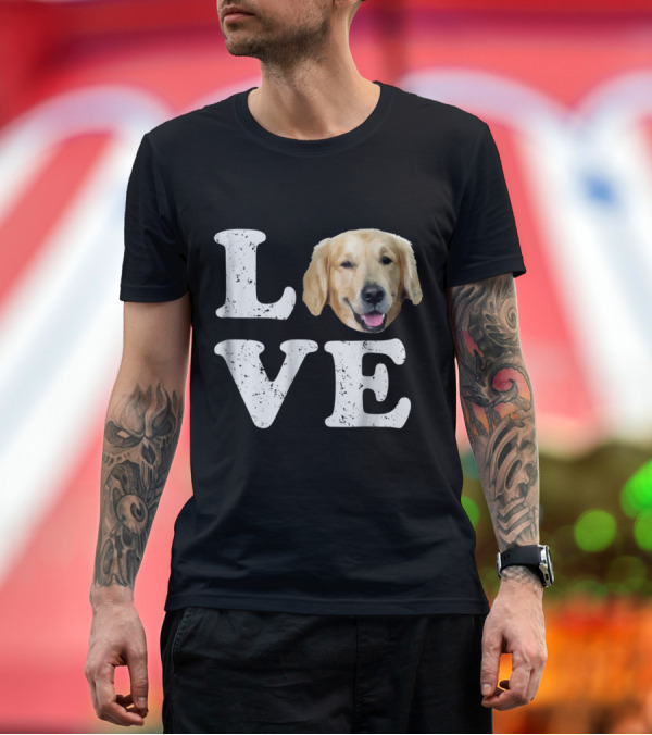Premium T-Shirt: Love Golden Retriever Head Replacing Letter O in Word Love T-Shirt Love Golden Retriever Head Replacing Letter O in Word Love T-Shirt
