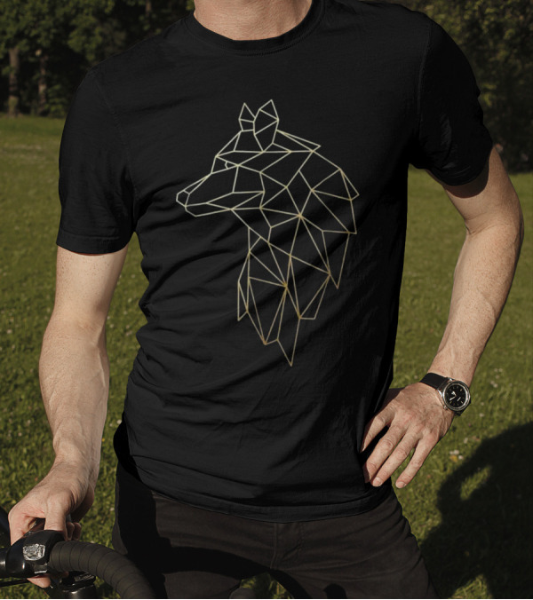 Wolf With A Geometric Wolf In Gold Line T-Shirt