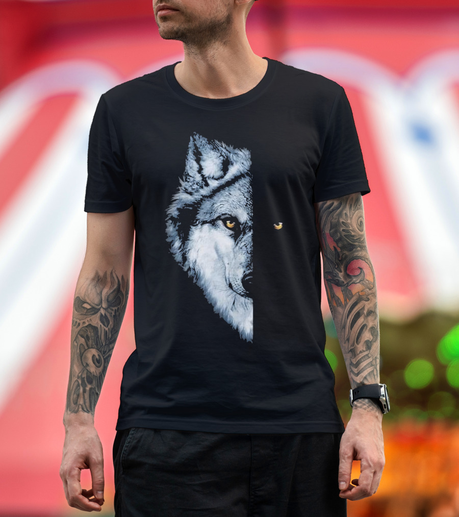 Wolf Two 3D Surface Of Cool Wolves Half Face T-Shirt