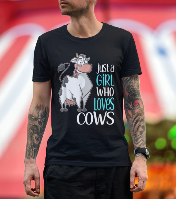 Premium T-Shirt: Just a Girl Who Loves Cows Happy Cartoon Cow T-Shirt Just a Girl Who Loves Cows Happy Cartoon Cow T-Shirt