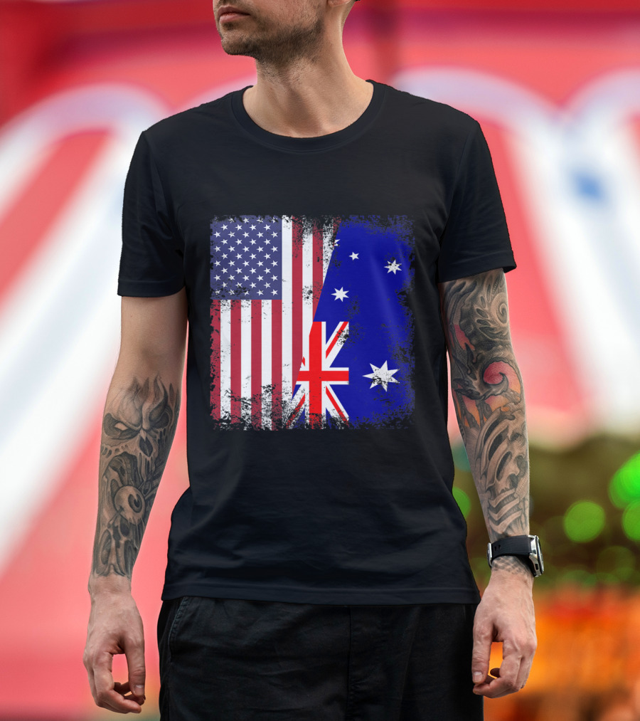 Half American Flag with Vintage Australian Flag T-Shirt