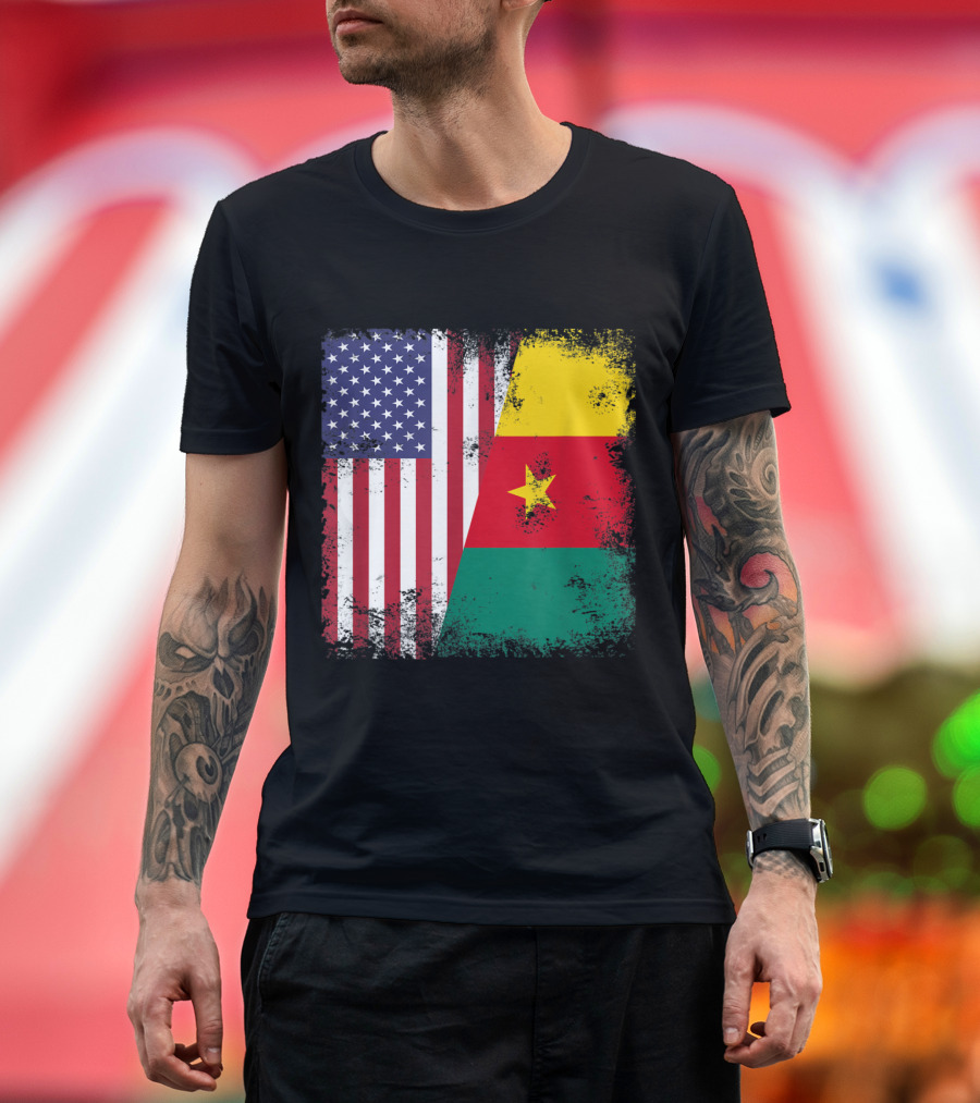 Half American Half Cameroonian Flag T-Shirt