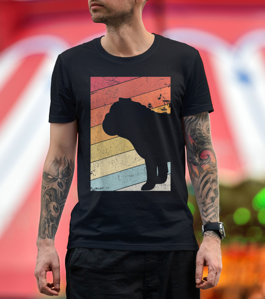 British Bulldog Styl Retro Silhouette Vintage Stripes T-Shirt