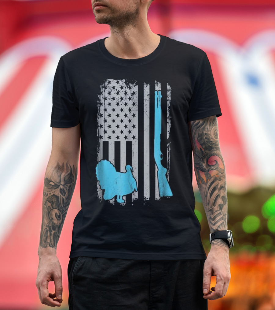 American Flag Turkey Hunting Shotgun Gobbler Hunt T-Shirt